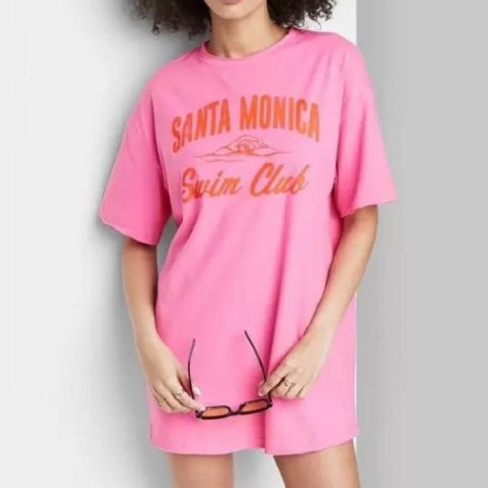 NWT Tee Small Oversized Ascot & Hart Pink Orange Santa Monica Swim Club Print